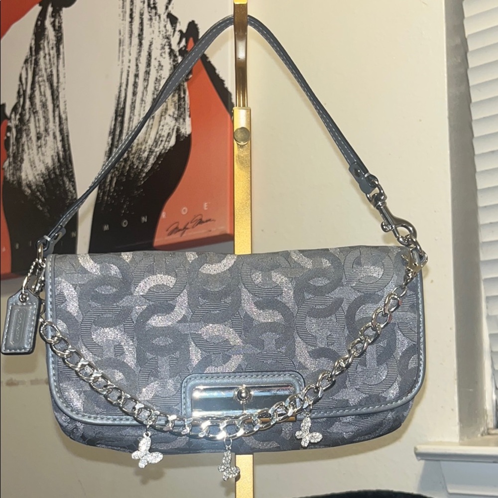 Coach Silver Gray Clutch with Chain Detail